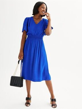 Draper James Cobalt V-Neck Midi Dress